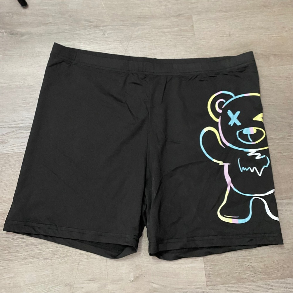 SHEIN Curve Biker Shorts Women 3XL Black Rainbow Teddy Bear Graphic
